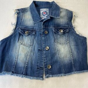 South Pole Blue Denim Distressed Vest Biker style Button up Women XL